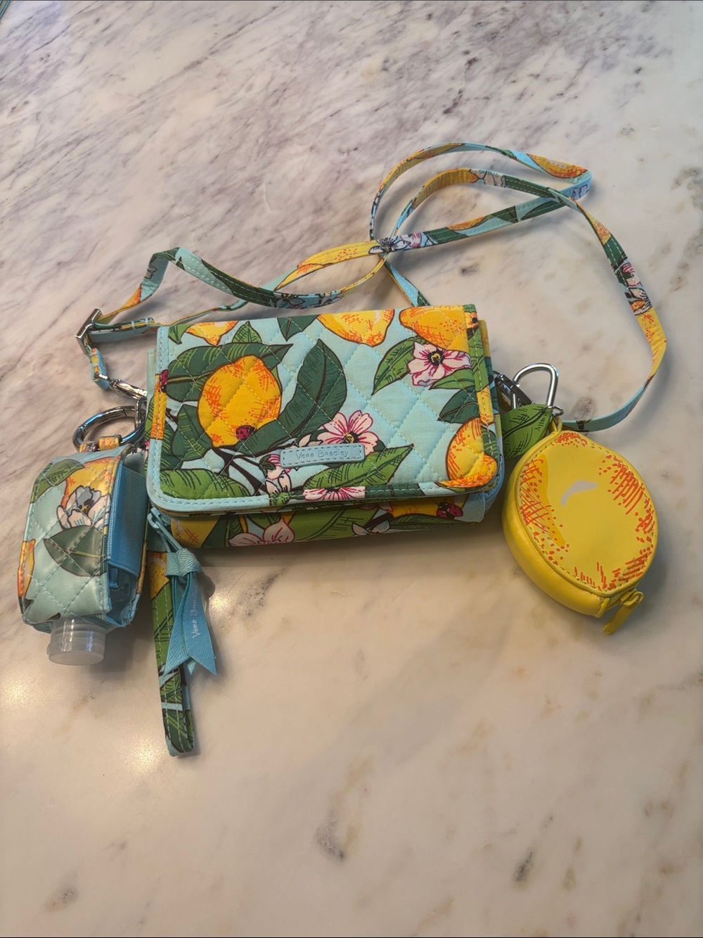 Vera Bradley wallet on strap lemons flowers ladybugs AirPod case sanitizer clip
